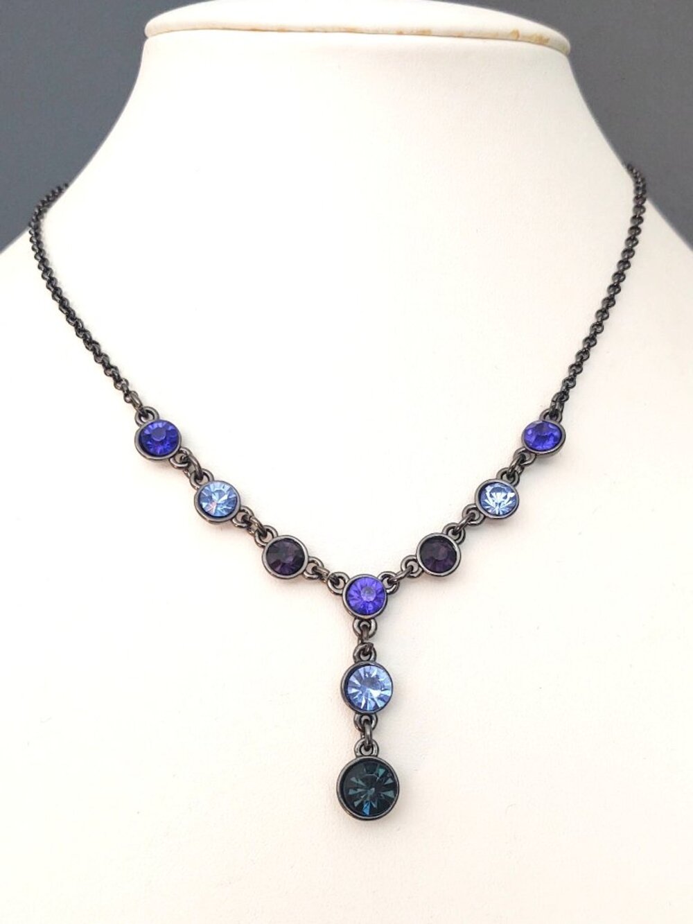 Monet blue and green glass Y necklace